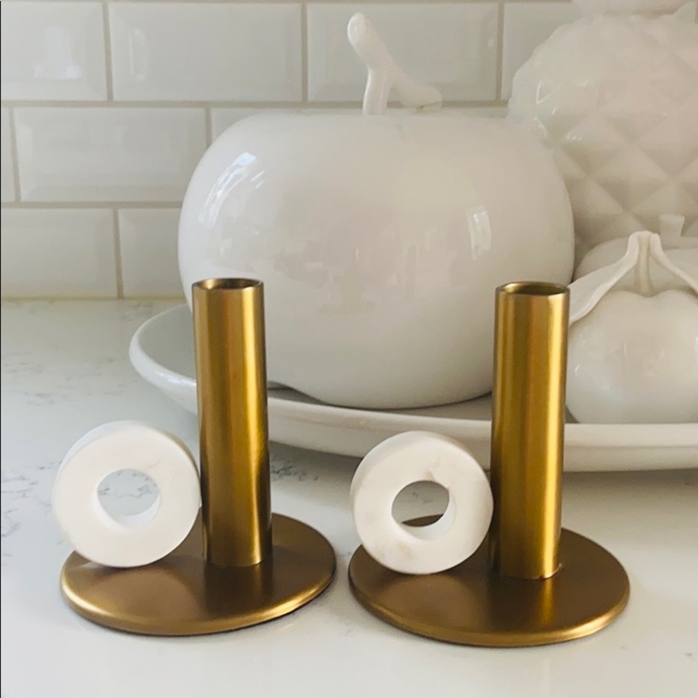 Crate&barrel Brass and Marble Ring Taper Holderes